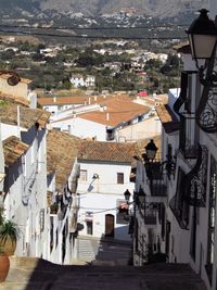 High angle view of people in town