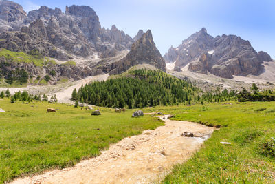 Scenic view of landscape and mountains against sky