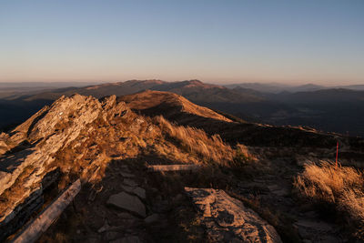 Scenic view of mountains against clear sky