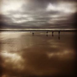 Scenic view of sea against sky at dusk