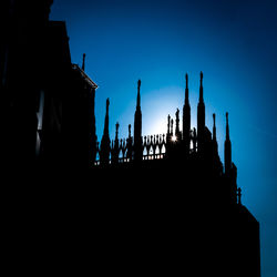 Low angle view of silhouette building against sky during sunset