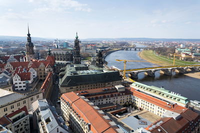 High angle view of buildings in city