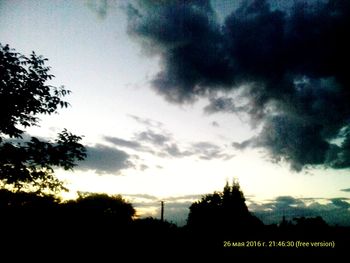 Low angle view of cloudy sky at sunset