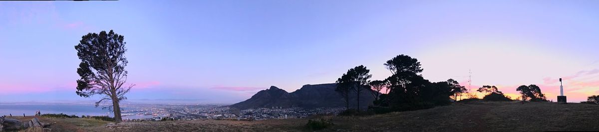 Panoramic view of landscape against sky during sunset
