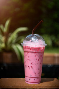 Close-up of drink served on table