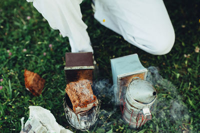 Low section of person doing apiculture