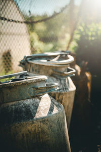 Close-up of old container outdoors