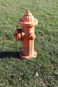 High angle view of fire hydrant on field