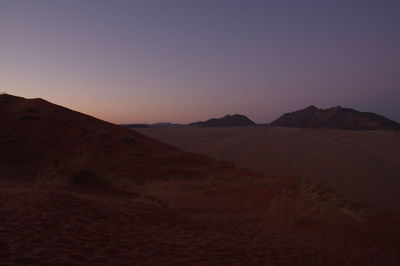 Scenic view of desert against sky during sunset