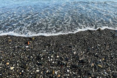 High angle view of surf on beach