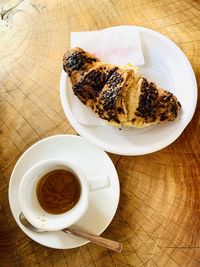 High angle view of breakfast served on table