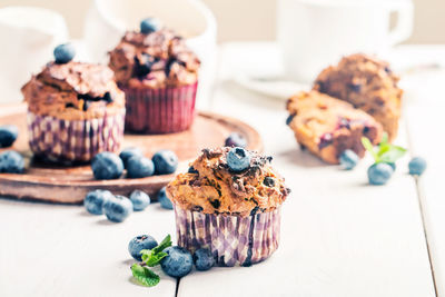 Close-up of cupcakes on table