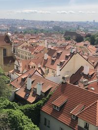 High angle view of townscape against sky