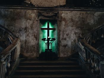 Low angle view of illuminated staircase in building