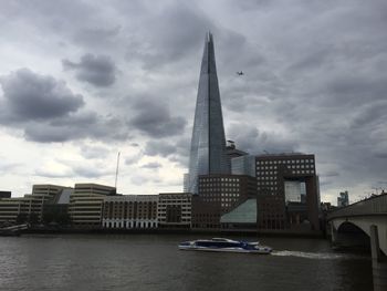 Low angle view of buildings against cloudy sky