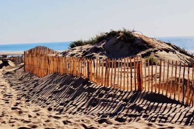 Scenic view of beach against clear sky