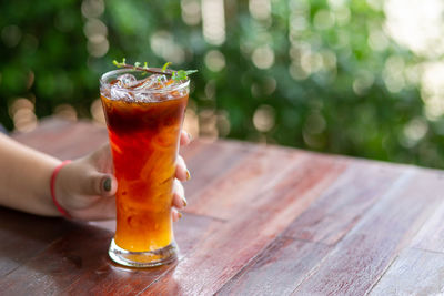 Close-up of beer glass on table