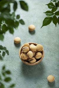 High angle view of cookies on table