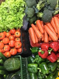 High angle view of vegetables for sale in market