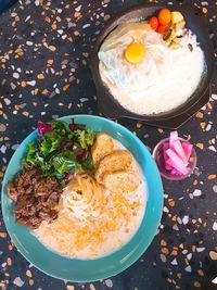 High angle view of food in bowl