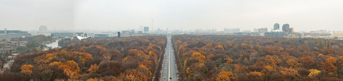 A view towards the brandenburg gate from the victory column in berlin. 