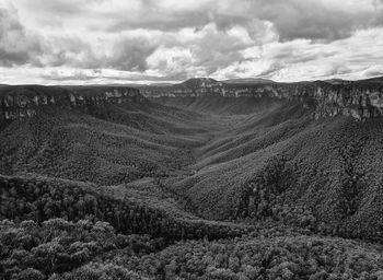 High angle view of land against sky