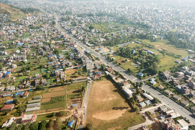 High angle view of agricultural field against sky