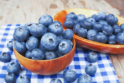 High angle view of fruits in bowl on table