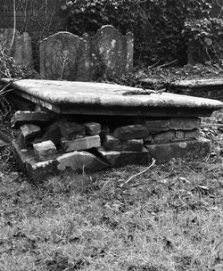 Old wooden logs on field