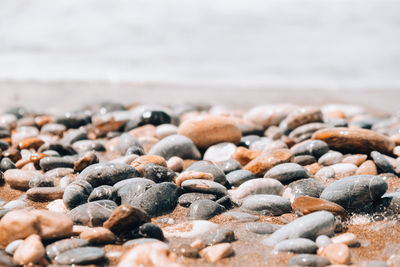 Close-up of stones on beach