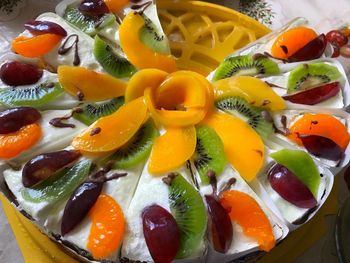 High angle view of fruits in plate