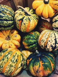 Close-up of pumpkins for sale at market stall