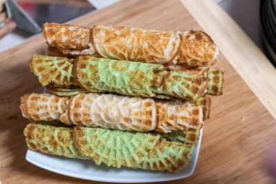 High angle view of bread on table