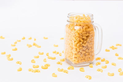 Close-up of food in glass on white background