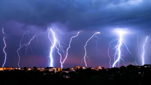 Lightning in sky at sunset