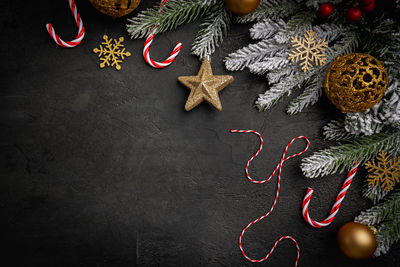 Directly above shot of christmas decorations on table