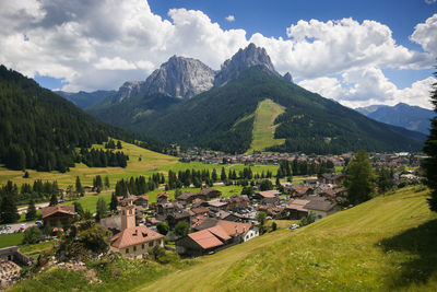 Panoramic view of vigo di fassa in the italian dolomites, europe