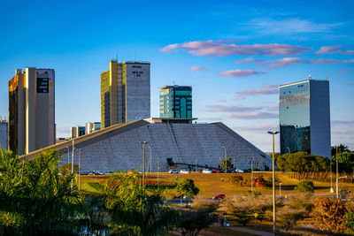 Modern buildings against blue sky