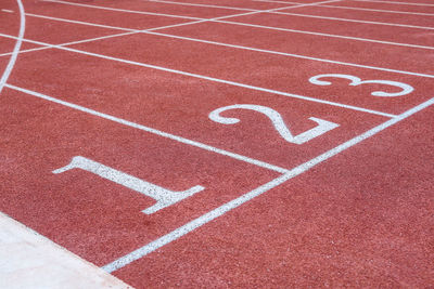 Close-up of numbers on running track