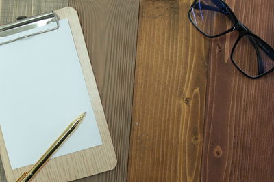 High angle view of books on table