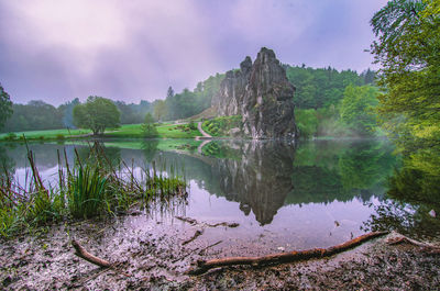 Scenic view of lake and trees against sky