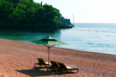 Nobody on the luxury beach . milocer beach at adriatic sea in montenegro