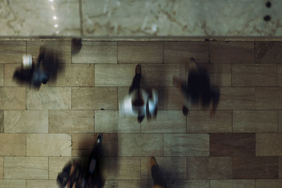 High angle view of people on floor