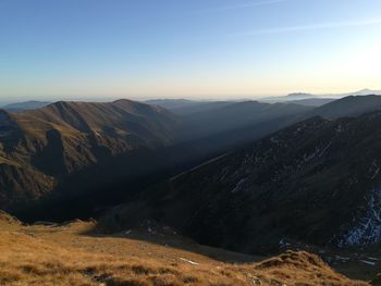 Scenic view of mountains against clear sky