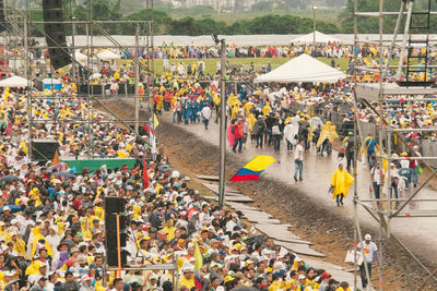 High angle view of people in water