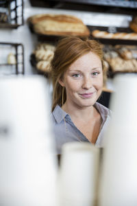 Woman in bakers shop, stockholm, sweden