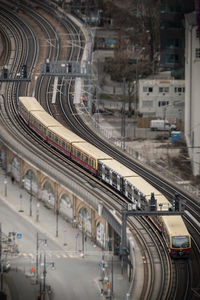 High angle view of railroad tracks in city of berlin 