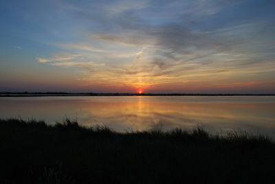 Scenic view of lake at sunset