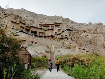 Low angle view of old ruins on mountain