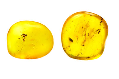 Directly above shot of oranges against white background